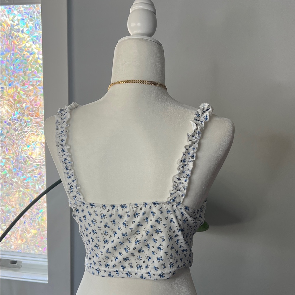 Amazon Blue Floral Ruffle Tank Top - Picture 4 of 5